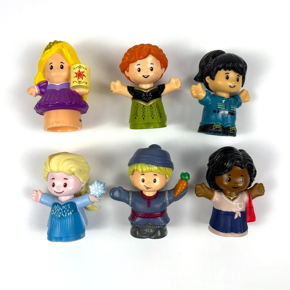 Lot of 6 Little People Figures Rapunzel Anna Elsa Kristoff Mom with Red Purse